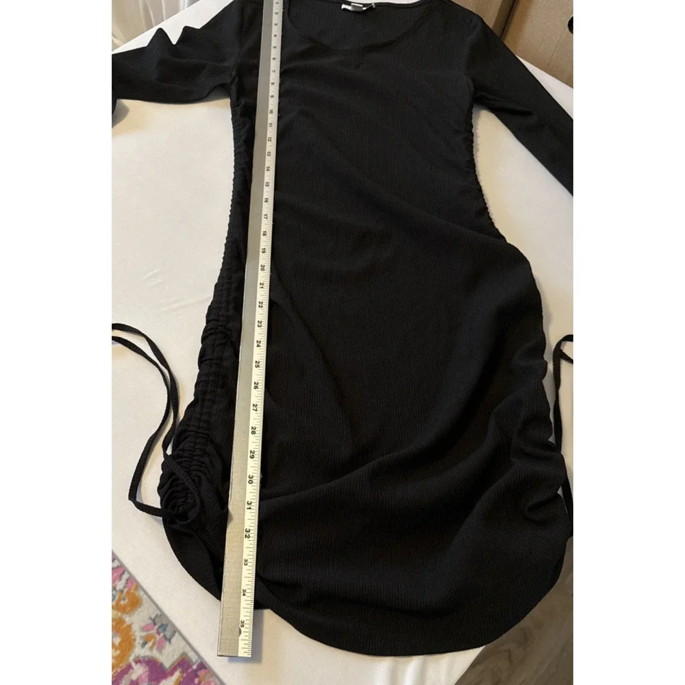 Topshop Womens 6 Sexy Ribbed Crinkle Bodycon Cinched Side Long‎ Sleeve Dress